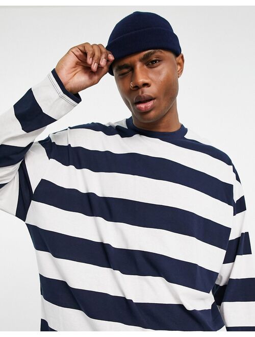 ASOS DESIGN oversized long sleeve stripe T-shirt in navy and white