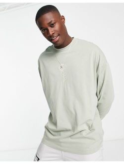 oversized long sleeve t-shirt in light green with rose embroidery