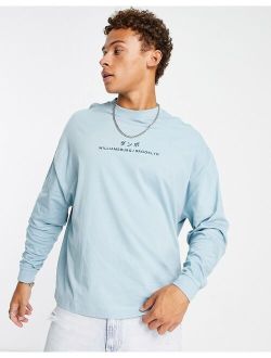 oversized long sleeve t-shirt in blue with city embroidery