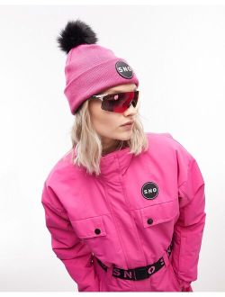 Ski fur pom beanie in pink