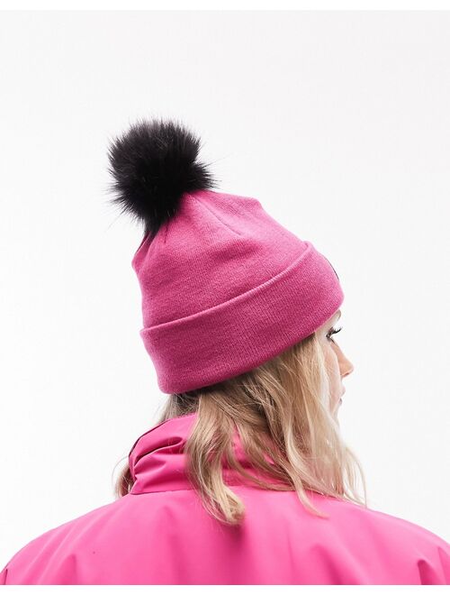 Topshop Ski fur pom beanie in pink
