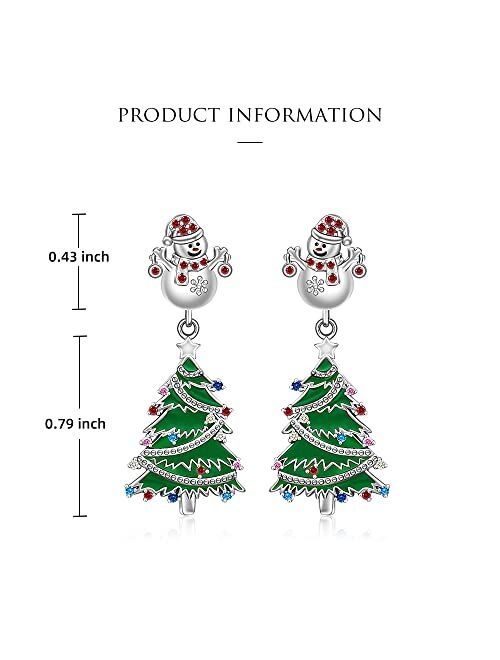 Nedeeo Christmas Tree Snowman Earrings for Women Sterling Silver Winter Christmas Xmas Tree Earrings Santa Hat Studs Drop Jewelry Holiday Gift