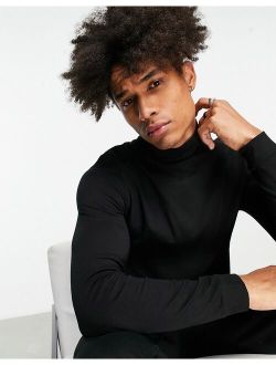 roll neck long sleeve t-shirt in black