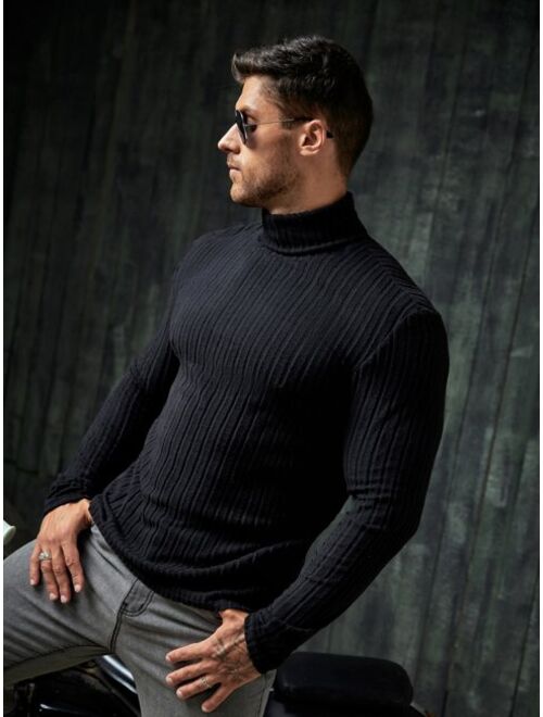SHEIN Men High Neck Ribbed Knit Tee