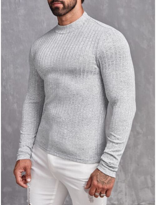 SHEIN Men Mock Neck Ribbed Knit Tee