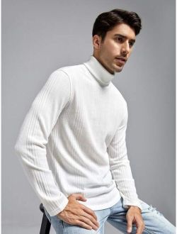Men Turtle Neck Ribbed Knit Tee