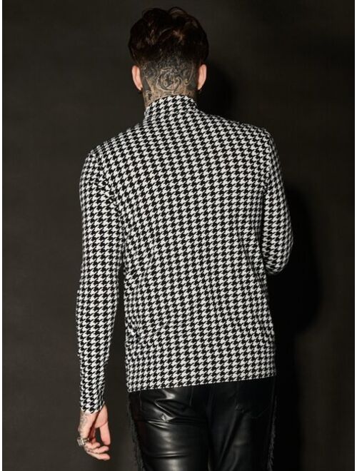SHEIN Men Mock Neck Houndstooth Tee