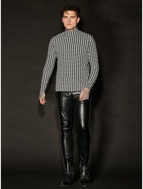 SHEIN Men Mock Neck Houndstooth Tee