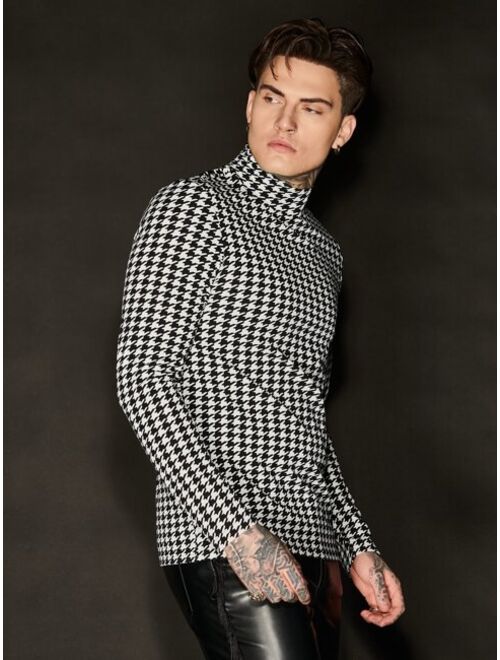 SHEIN Men Mock Neck Houndstooth Tee