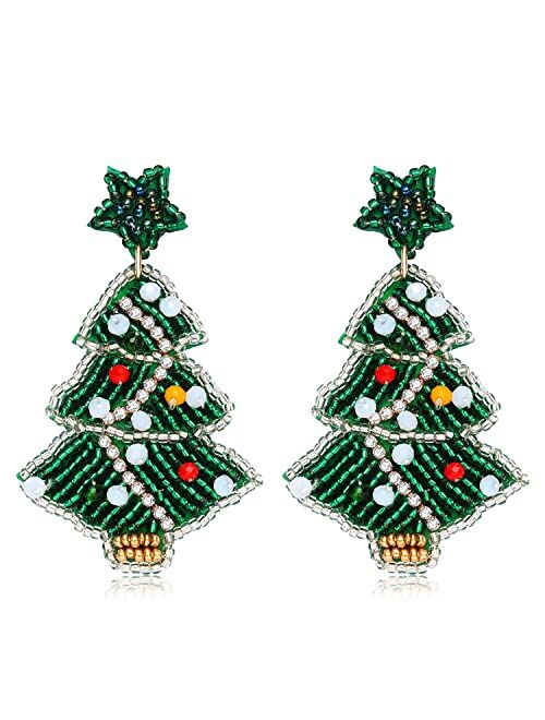 Aratlench Christmas Beaded Earrings Hypoallergenic Christmas Tree Snowflake Dangling Earrings Cute Xmas Santa Hat Bell Car Bead Drop Dangle Earrings Handmade Christmas Ho