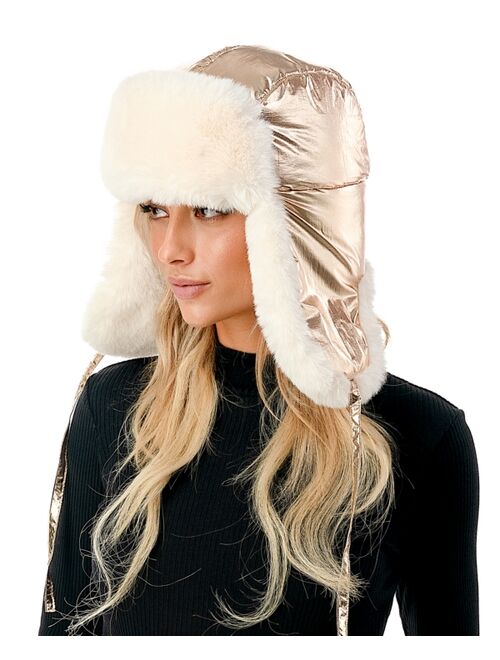 MARCUS ADLER Women's Metallic Faux Fur Trapper Hat
