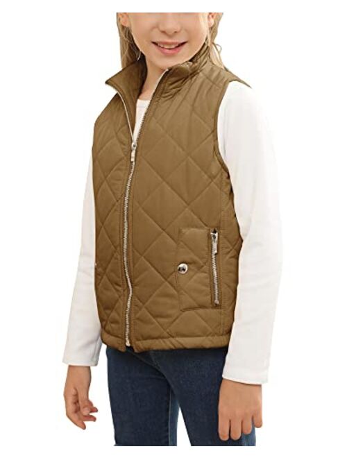 FISACE Girls Lightweight Puffer Vest Stand Collar Zip Quilted Sleeveless Gilet with Pocket