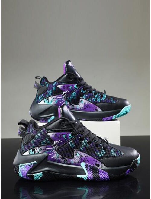 Shein comB&B938 shoes store Men Camo & Chinese Dragon Pattern Lace-up Front Basketball Shoes