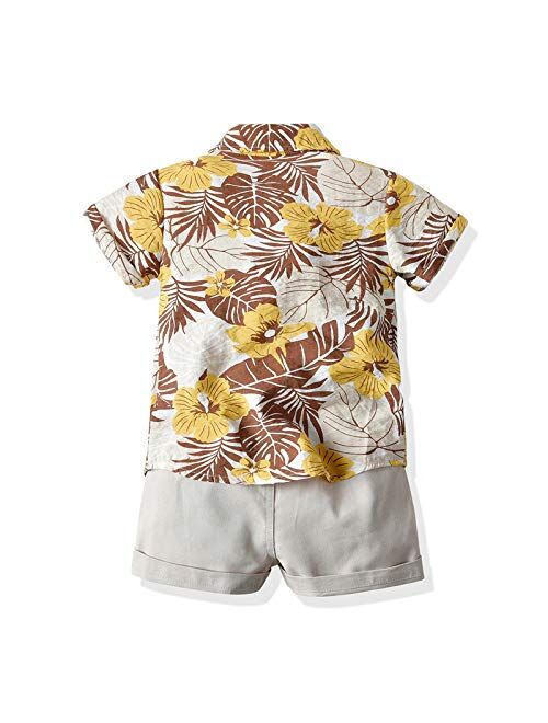 JunNeng Toddler Baby Boy Shorts Sets Hawaiian Outfit,Infant Kid Leave Floral Short Sleeve Shirt Top+shorts Suits