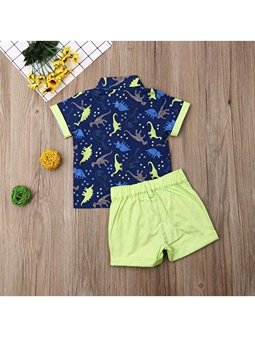 Visgogo Toddler Baby Boy Flamingo Short Sleeve Button Down Shirt & Casual Shorts Set Summer Outfits 1-6 Years Clothes
