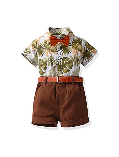 HIMEAN Toddler Boys Shorts Sets Hawaiian Outfit Baby Boy Summer Gentleman Short Sleeve Shirt Top+Shorts with Belt