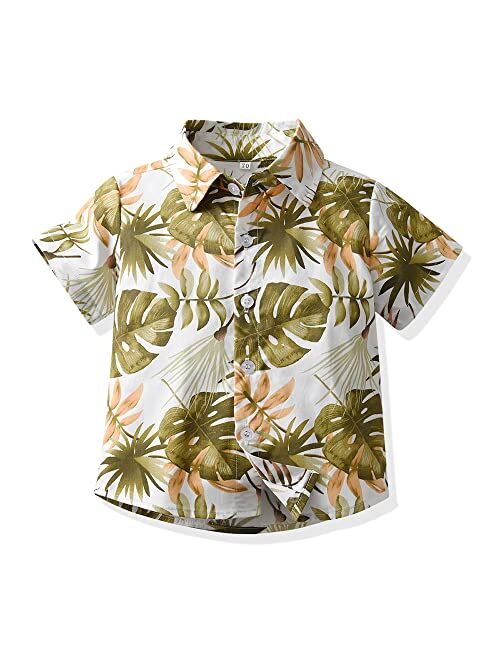 HIMEAN Toddler Boys Shorts Sets Hawaiian Outfit Baby Boy Summer Gentleman Short Sleeve Shirt Top+Shorts with Belt