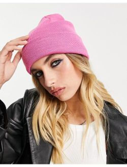 Only ribbed beanie in bright pink