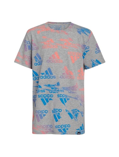 adidas Big Boys Short Sleeve Glitchy All Over Print Heather T-shirt