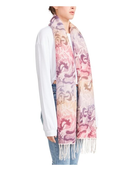 STEVE MADDEN Women's Vibrant Rose Jacquard Blanket Scarf With Fringe