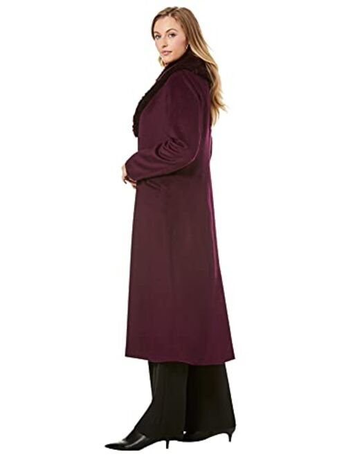 Jessica London Women's Plus Size Long Wool-Blend Coat With Faux Fur Collar