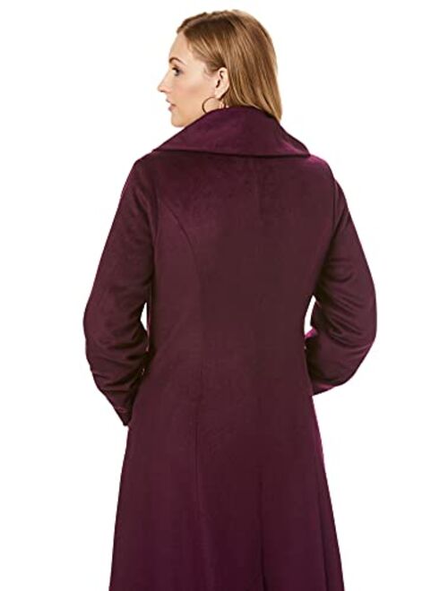 Jessica London Women's Plus Size Long Wool-Blend Coat With Faux Fur Collar