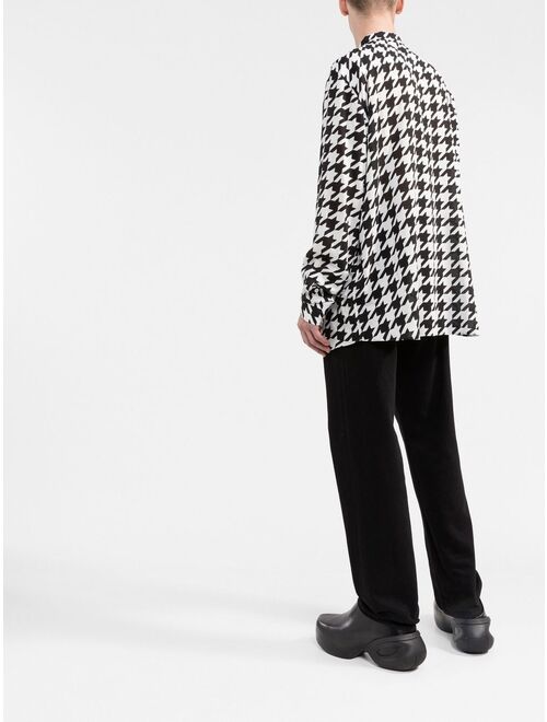 Balmain houndstooth-print collarless shirt