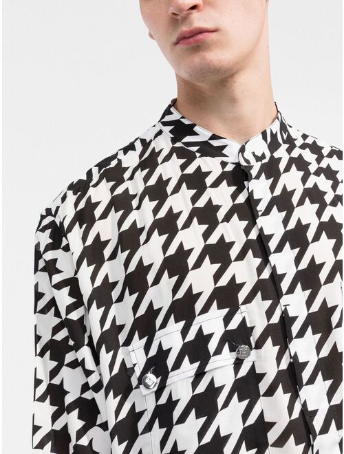 Balmain houndstooth-print collarless shirt