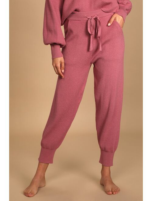 Lulus Well Rested Dusty Rose Ribbed Drawstring Joggers
