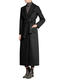 CHARTOU Women's Elegant Lapel Collar Double Breasted Regular Wool Blend Overcoat Coat Belt