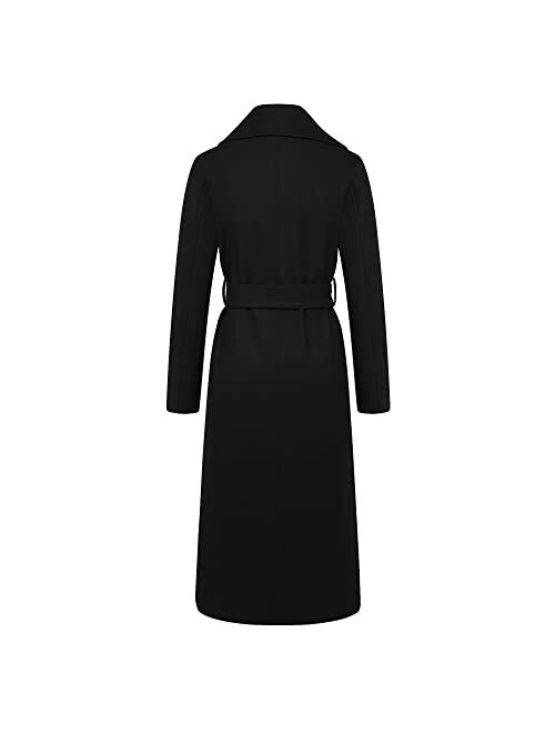 CHARTOU Women's Elegant Lapel Collar Double Breasted Regular Wool Blend Overcoat Coat Belt