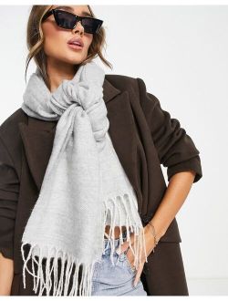two tone supersoft scarf with tassels in ice gray