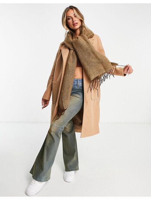 ASOS DESIGN two tone supersoft scarf with tassels in camel