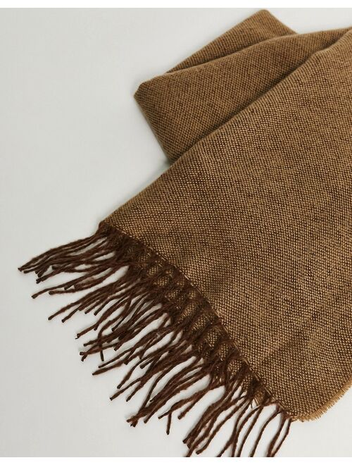 ASOS DESIGN two tone supersoft scarf with tassels in camel