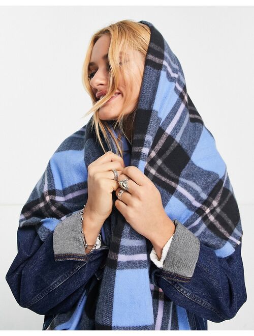 Damson Madder oversized blanket scarf in blue check