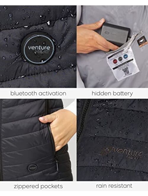Venture Heat Women's Bluetooth Heated Jacket with Battery Pack Included - App Control Puffer Coat 7.4V