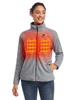 Womens Heated Jacket-Full Zip Fleece Jacket with Battery Pack
