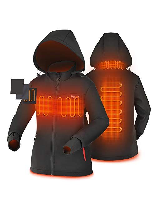 IHeat Women's Heated Jacket, Winter Jacket Slim Fit Heated Coat with 14400 mAh Battery Pack Black