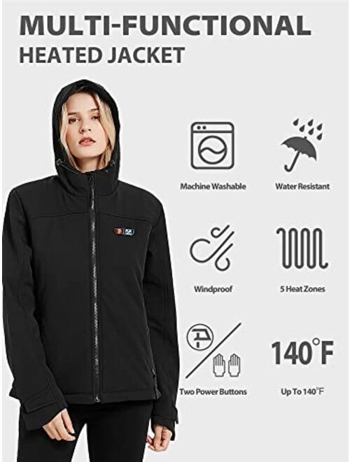 PTAHDUS Womens Heated Jacket with Battery Pack 7.4V, with Hand Warmer Pocket