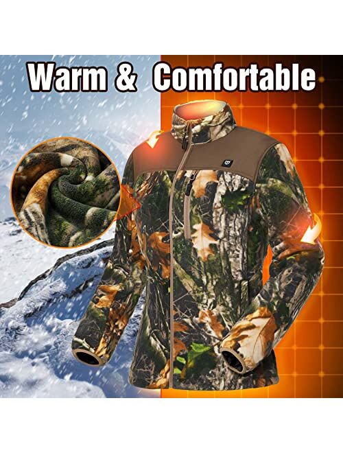 TIDEWE Womens Heated Jacket Fleece with Battery Pack, Rechargeable Coat for Hunting (Black, Camo, Size S-XXL)