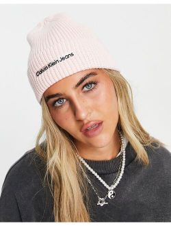 Jeans logo beanie in pink