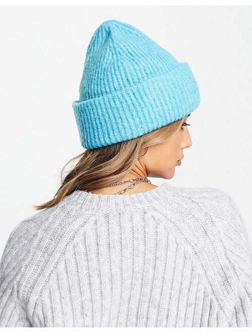 River Island ribbed beanie in blue