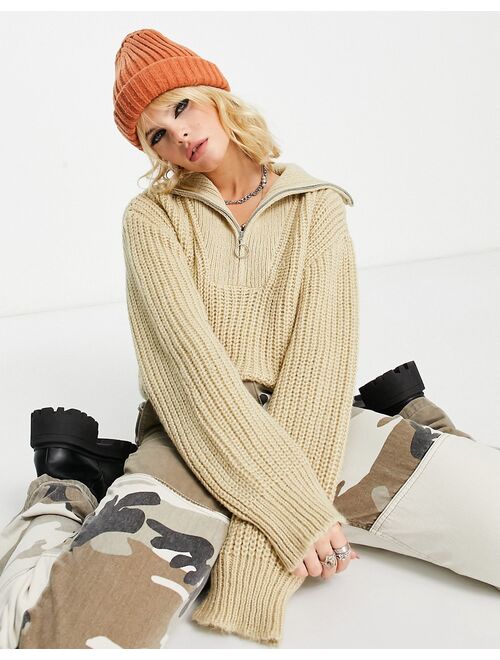 Topshop chunky ribbed beanie in orange