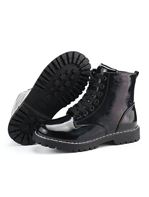 firelli Kids Ankle Boots Boys Girls Side Zipper Lace Up Work Boots Combat Boots