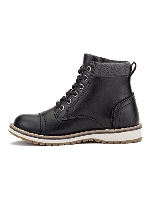 X RAY Footwear Boys Fashion Classic Lace Up Combat Faux Leather Chukka Boots, Round Toe, Block Heel Platform, Thermoplastic Rubber Outsole