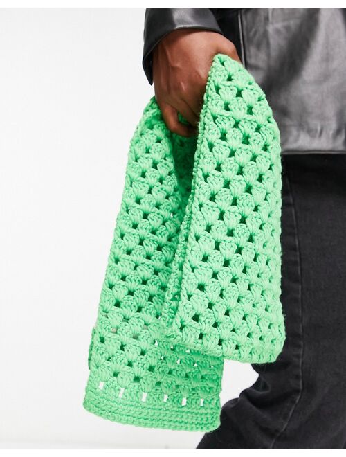 Monki open knit scarf in bright green