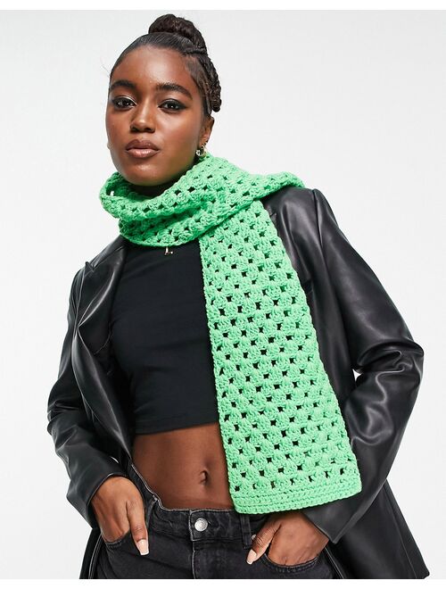 Monki open knit scarf in bright green