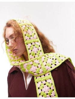 crochet skinny scarf in pink and lime