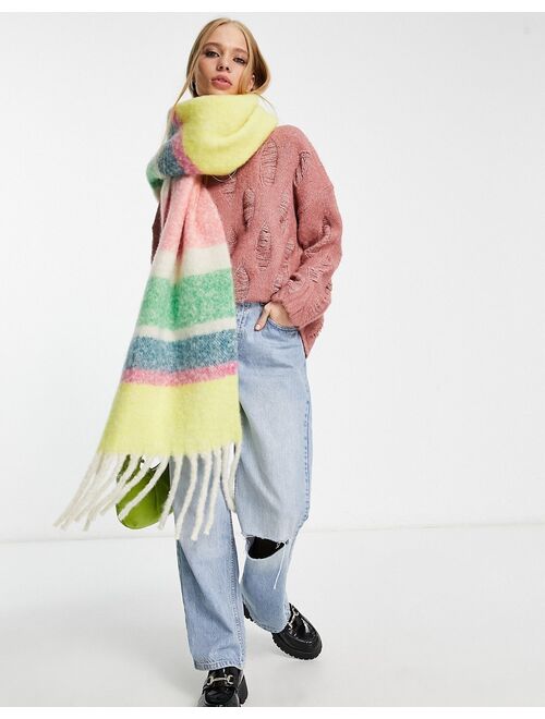 Only color block tassel scarf in bright stripe