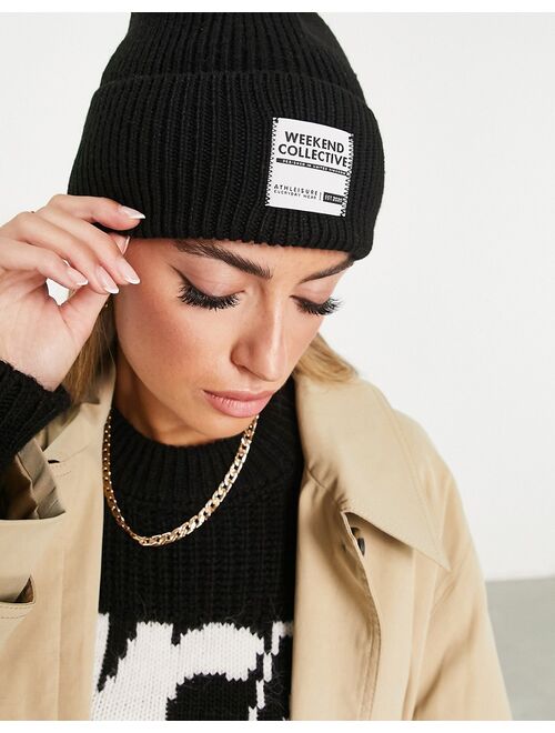 ASOS DESIGN ASOS Weekend Collective rib beanie with label